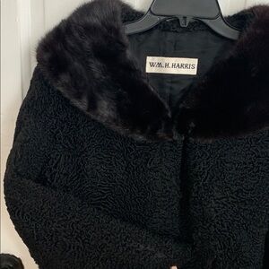 WM H Harris fur and marled wool coat